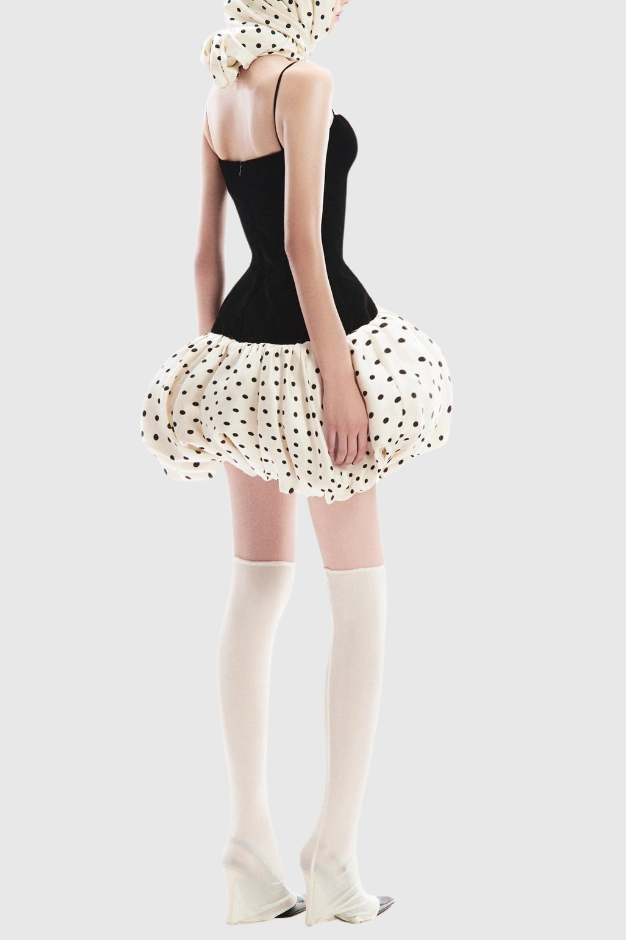Flowering Girl Women Bow Embellished Puff Dot Mini Dress
