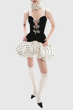 Flowering Girl Women Bow Embellished Puff Dot Mini Dress