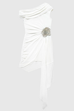 Flowering Girl Women Janett One Shoulder Floral Embellished Mini Dress - White