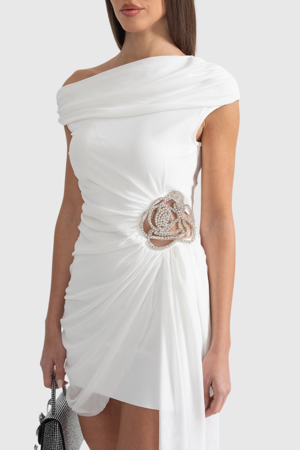 Flowering Girl Women Janett One Shoulder Floral Embellished Mini Dress - White