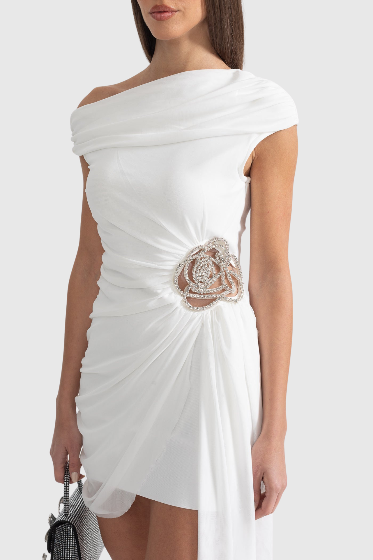 Flowering Girl Women Janett One Shoulder Floral Embellished Mini Dress - White