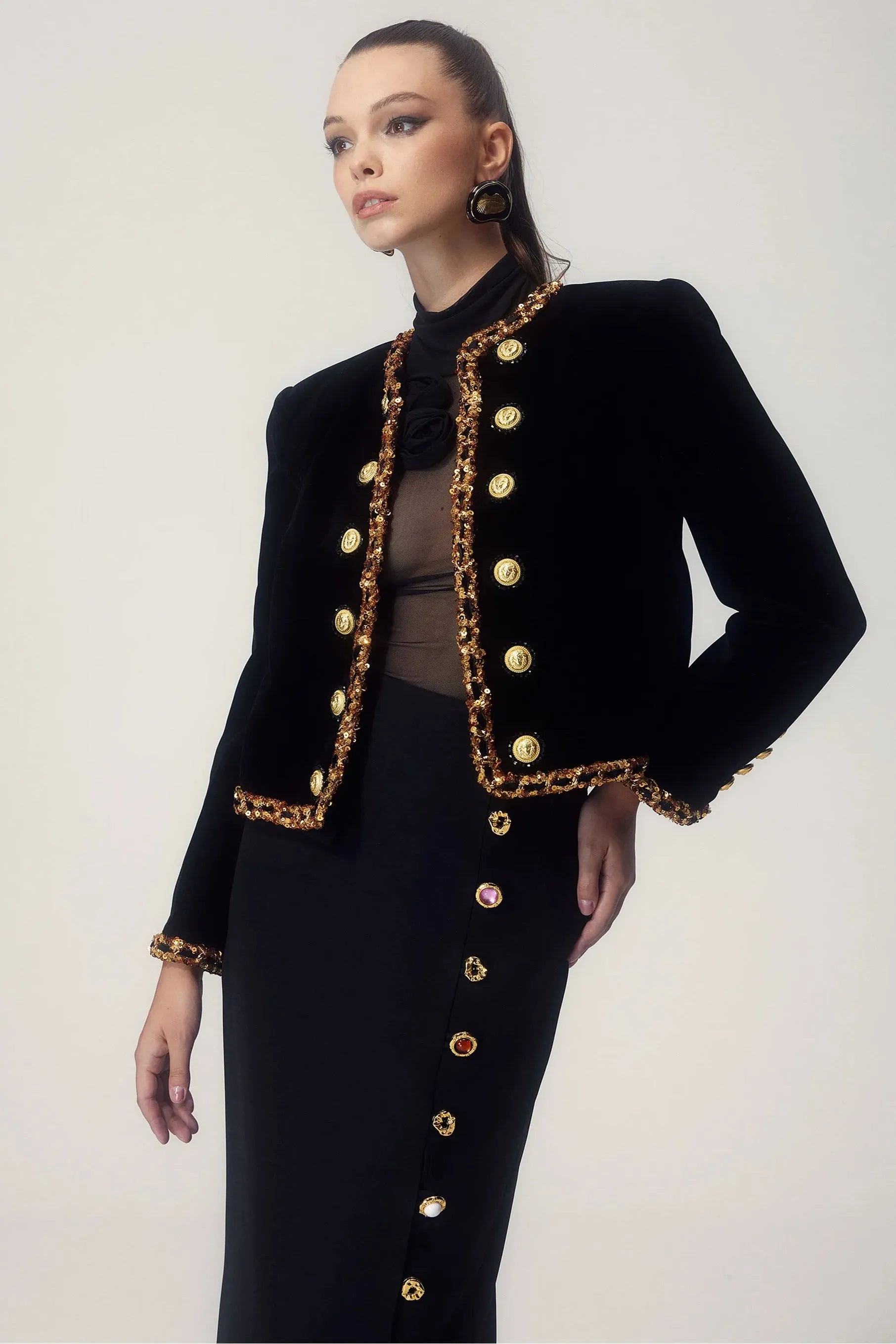 Flowering Girl Women Janice Sequin Embroidery Velvet Jacket