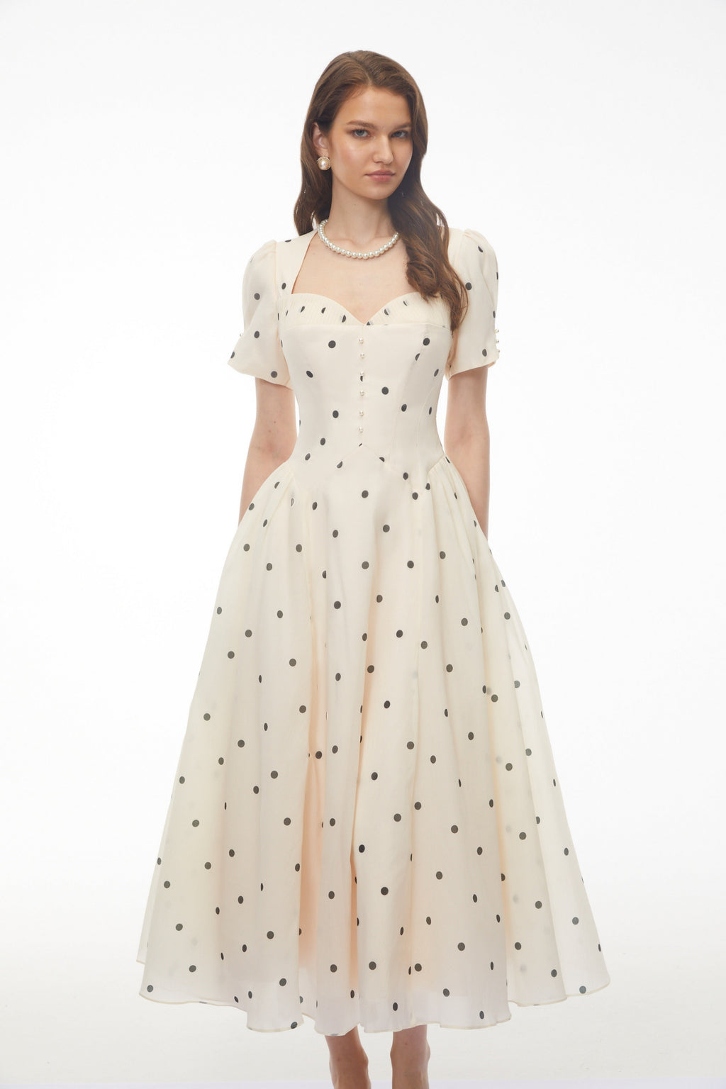 Javaneh White Polka Dot Maxi Dress