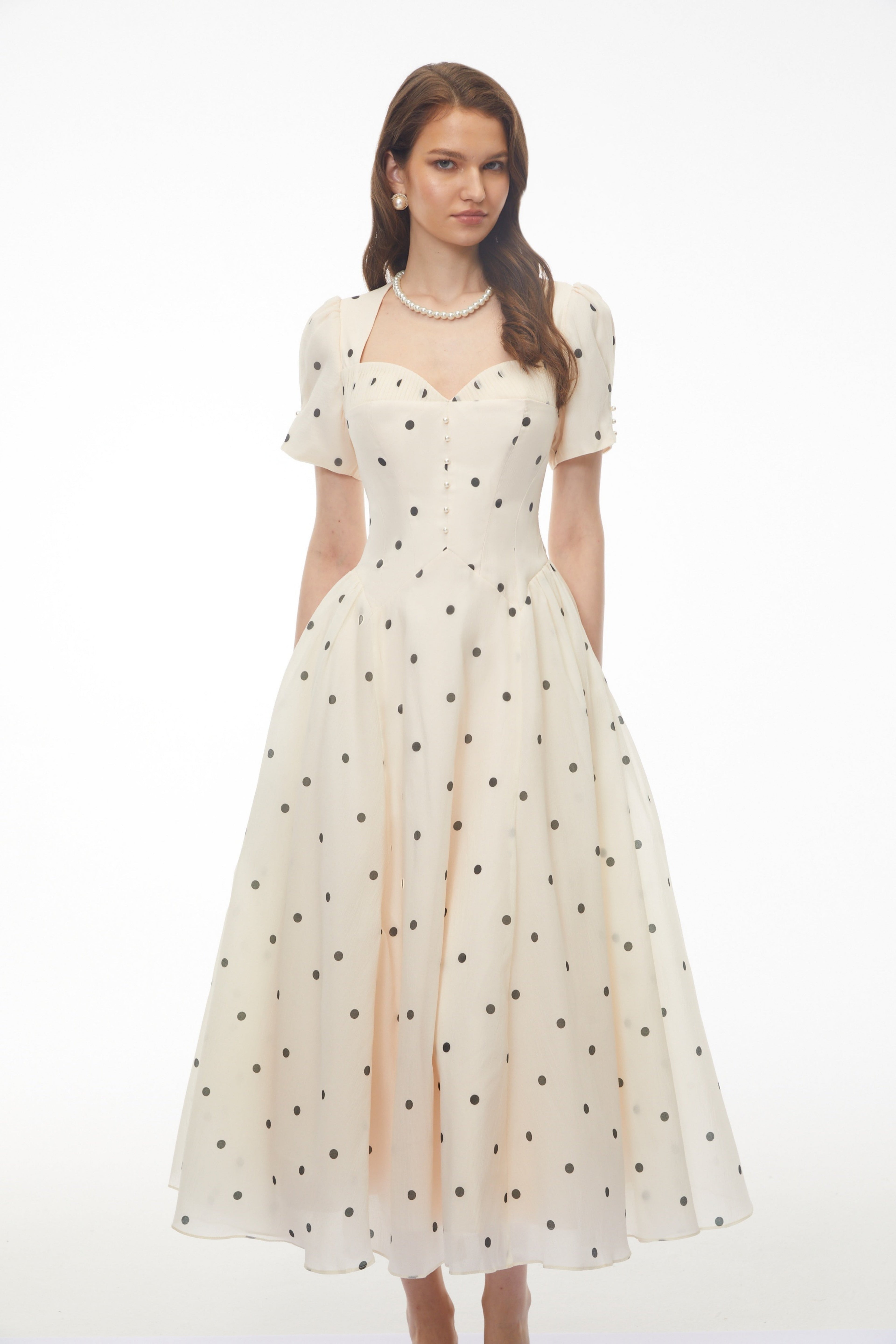 Javaneh White Polka Dot Maxi Dress