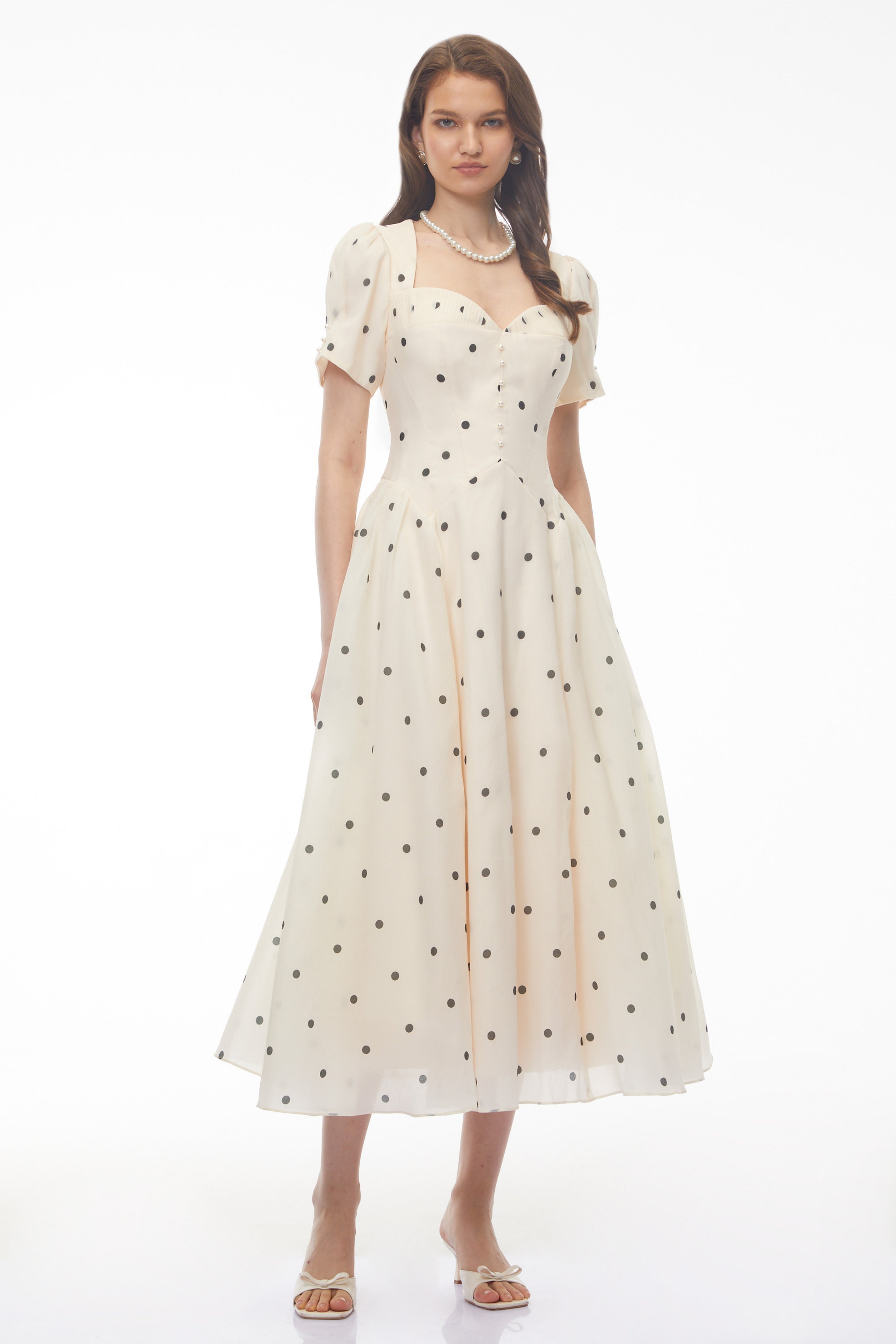 Javaneh White Polka Dot Maxi Dress