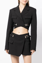 Flowering Girl Women Jayla Cropped Cutout Blazer in Black