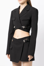 Flowering Girl Women Jayla Cropped Cutout Blazer in Black