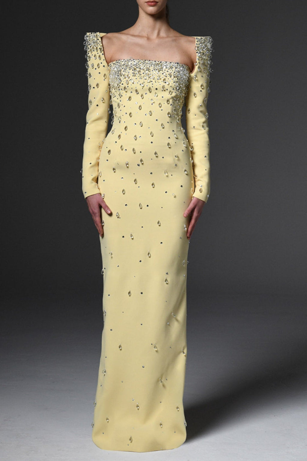 Flowering Girl Women lynn Square neck beaded rhinestone maxi dress - yellow