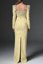 Flowering Girl Women lynn Square neck beaded rhinestone maxi dress - yellow