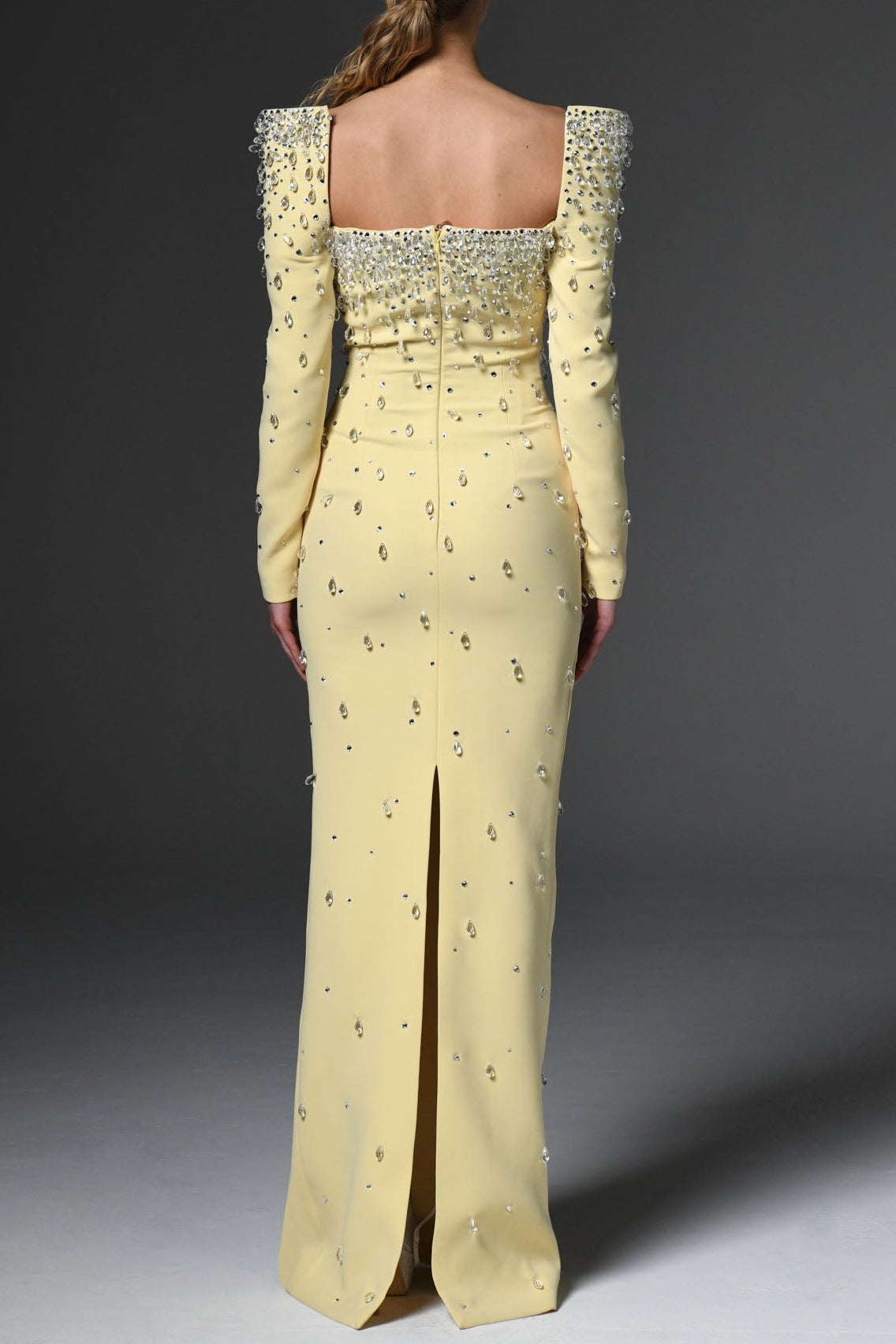 Flowering Girl Women lynn Square neck beaded rhinestone maxi dress - yellow