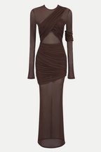 Flowering Girl Women Jolleen Ruched Mesh Maxi Dress - Brown