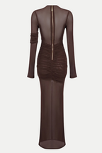 Flowering Girl Women Jolleen Ruched Mesh Maxi Dress - Brown