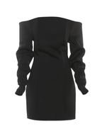Flowering Girl Women victoria off-shoulder satin bodycon mini dress in black