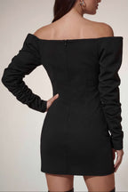 Flowering Girl Women victoria off-shoulder satin bodycon mini dress in black