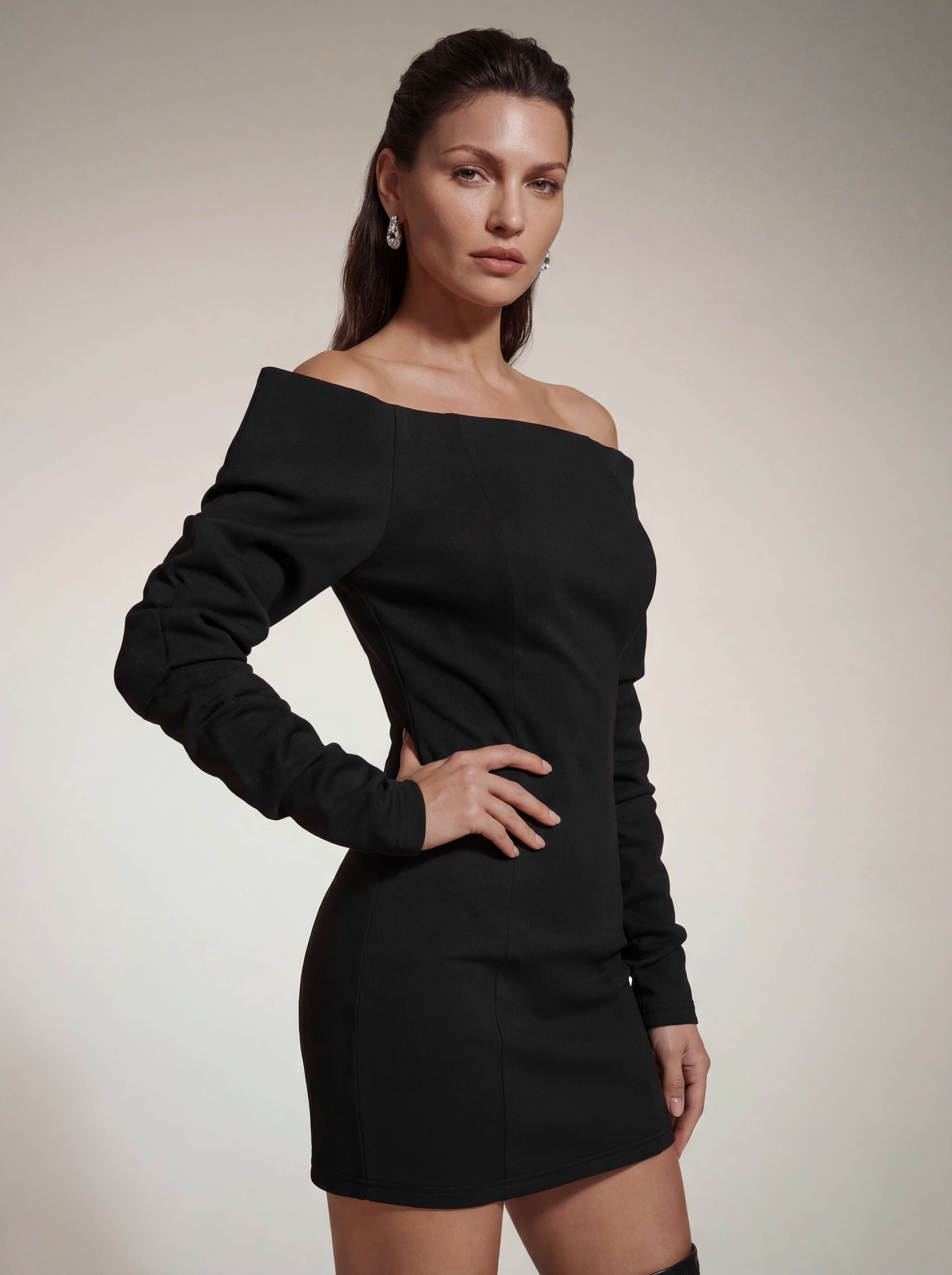Flowering Girl Women victoria off-shoulder satin bodycon mini dress in black