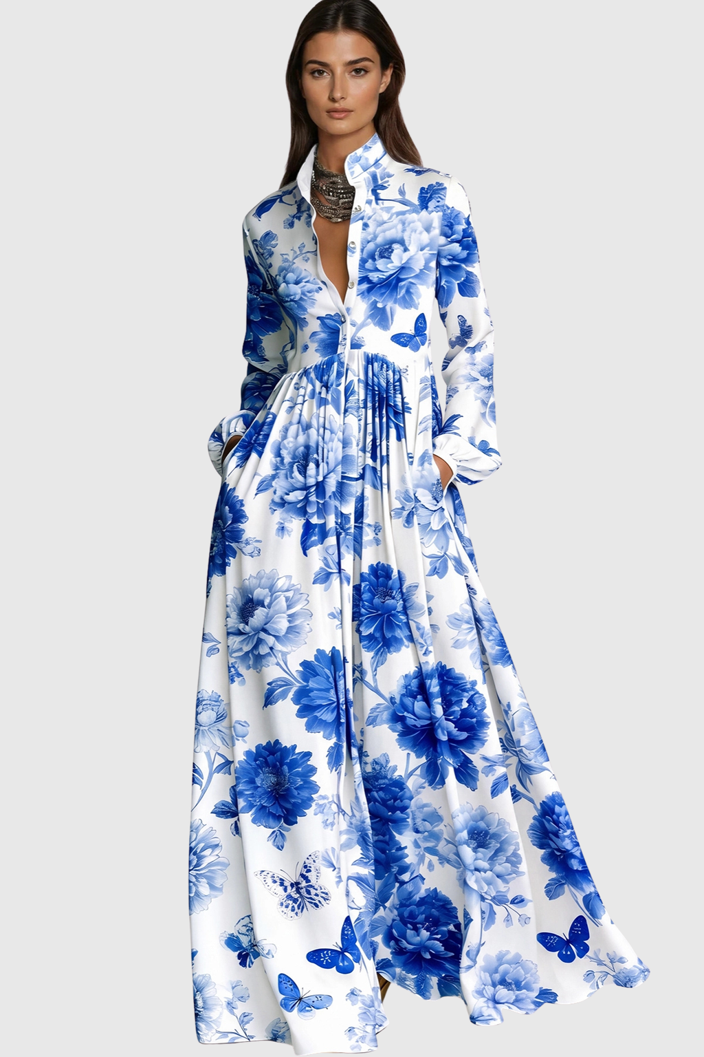 Flowering Girl Women Judie Floral Print Maxi Dress - Blue