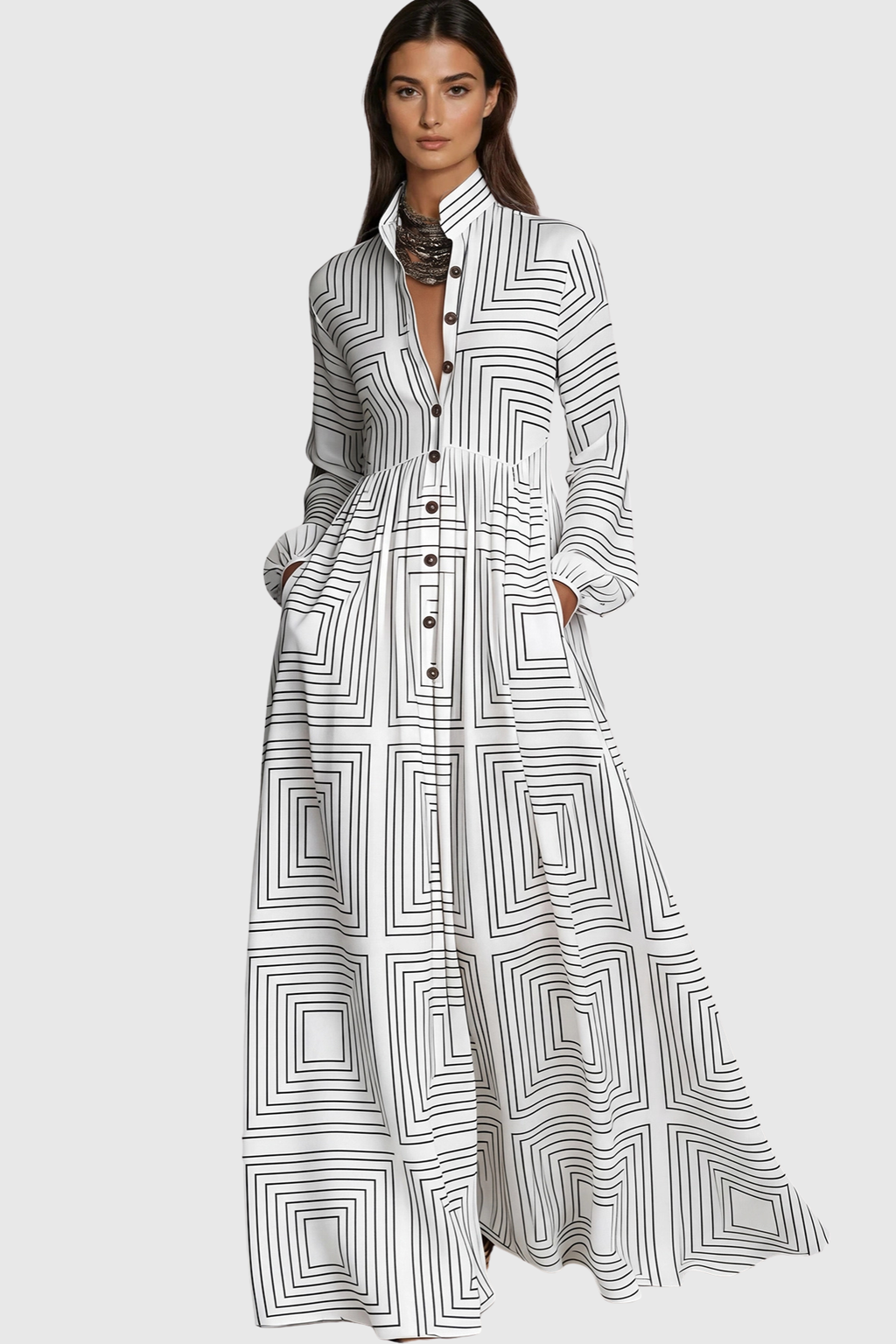 Flowering Girl Women Judie Geometric Print Maxi Dress - White