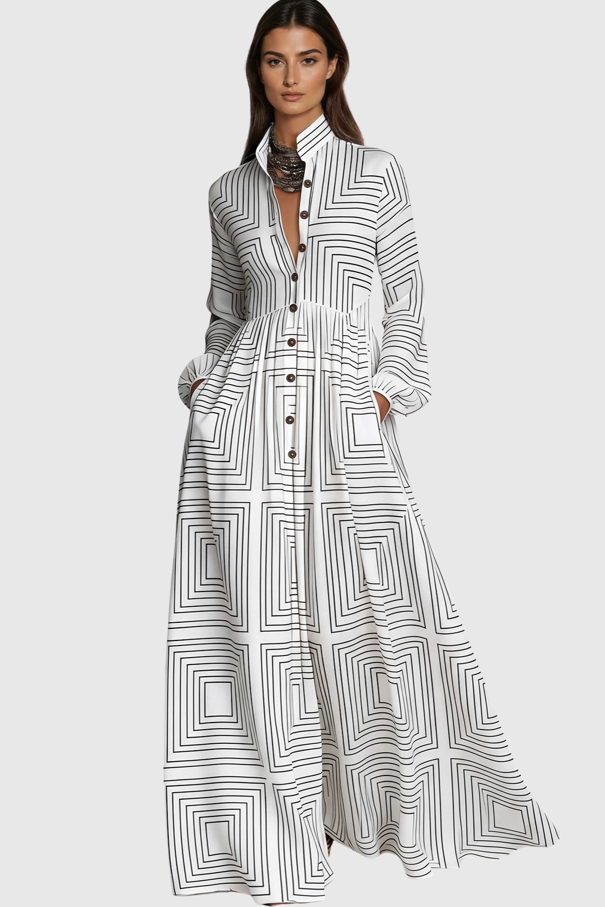 Flowering Girl Women Judie Geometric Print Maxi Dress - White
