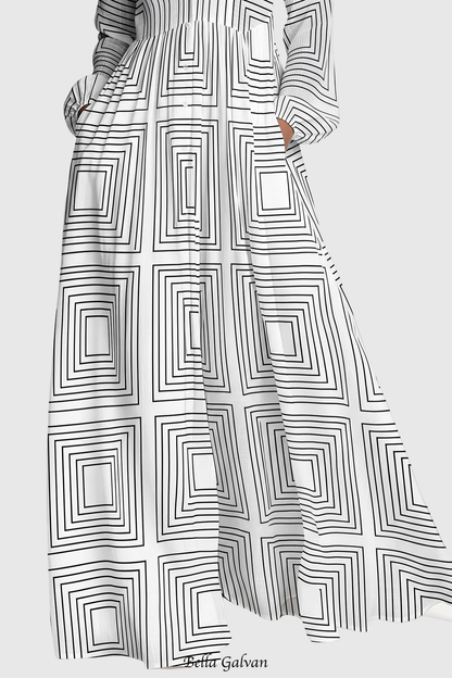 Judie Geometric Print Maxi Dress - White
