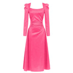 Square Neck Pleated Maxi Dress In Pink