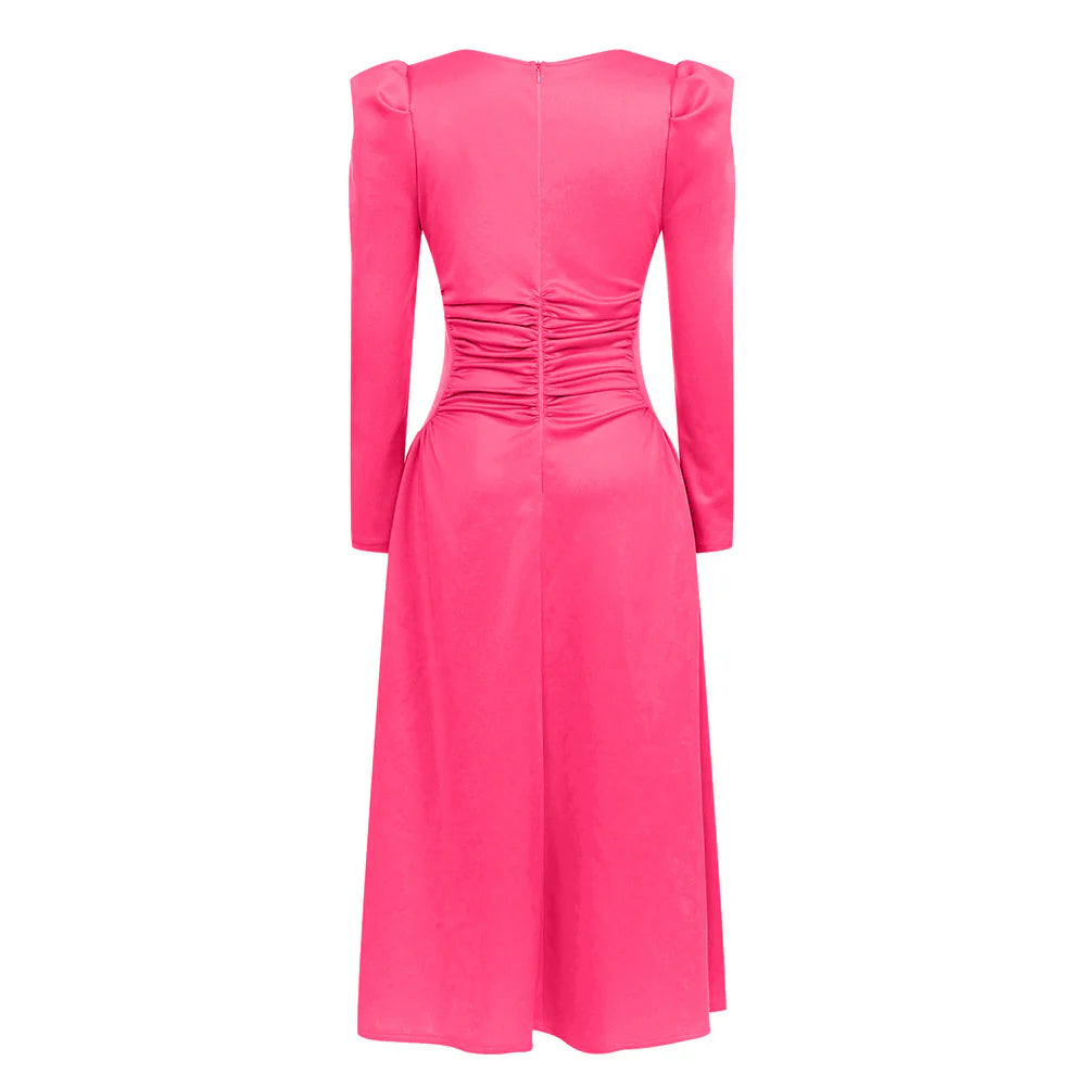 Square Neck Pleated Maxi Dress In Pink