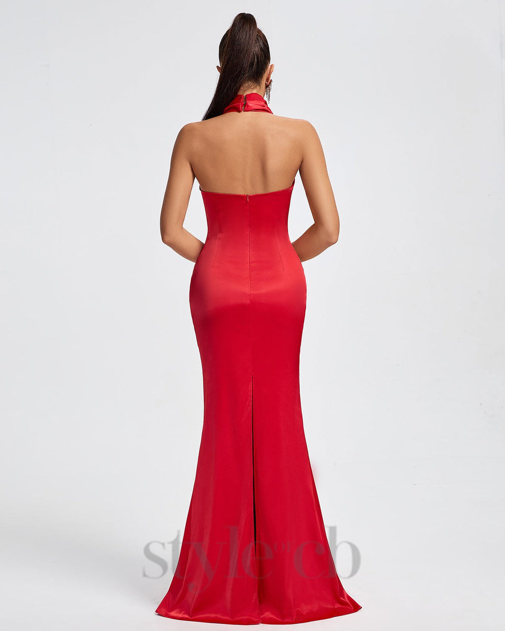 Flowering Girl Women HALTER DRAPED SATIN MERMAID MAXI DRESS IN RED