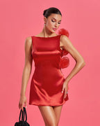Flowering Girl Women zenobia Floral Detail Mini Satin mini Dress in red