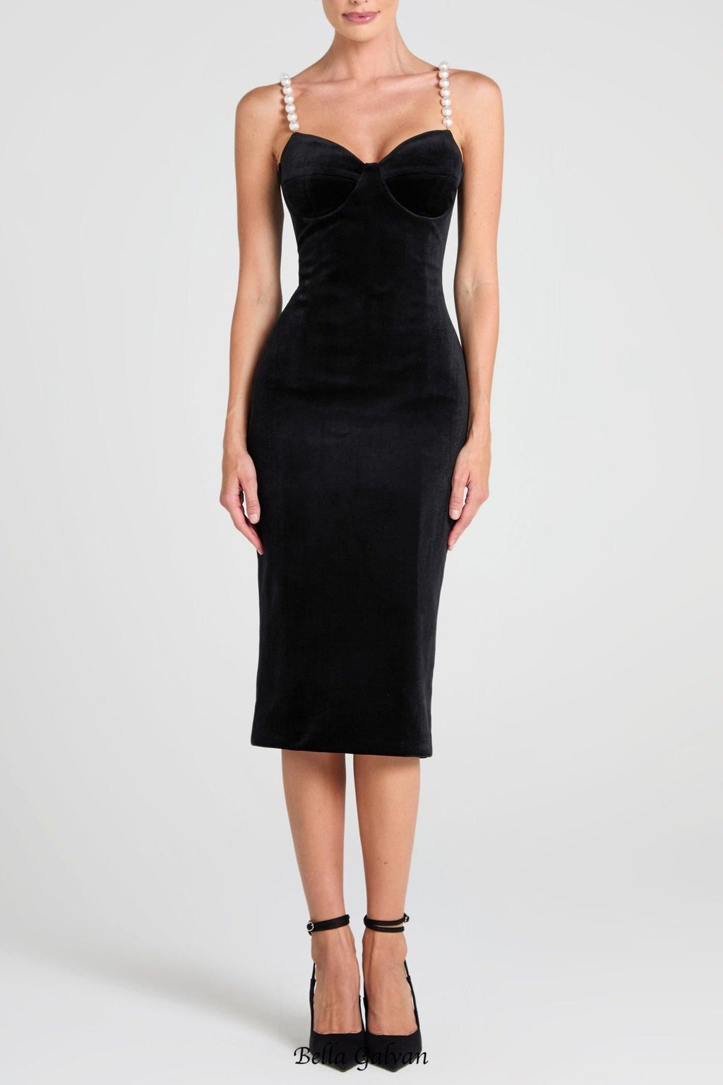 Velvet Pearl Embellished Midi Dress