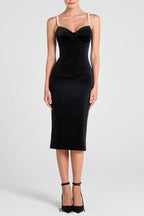 Velvet Pearl Embellished Midi Dress