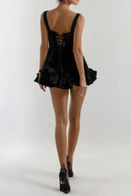 Renata Square Neck Flower Velvet Mini Dress