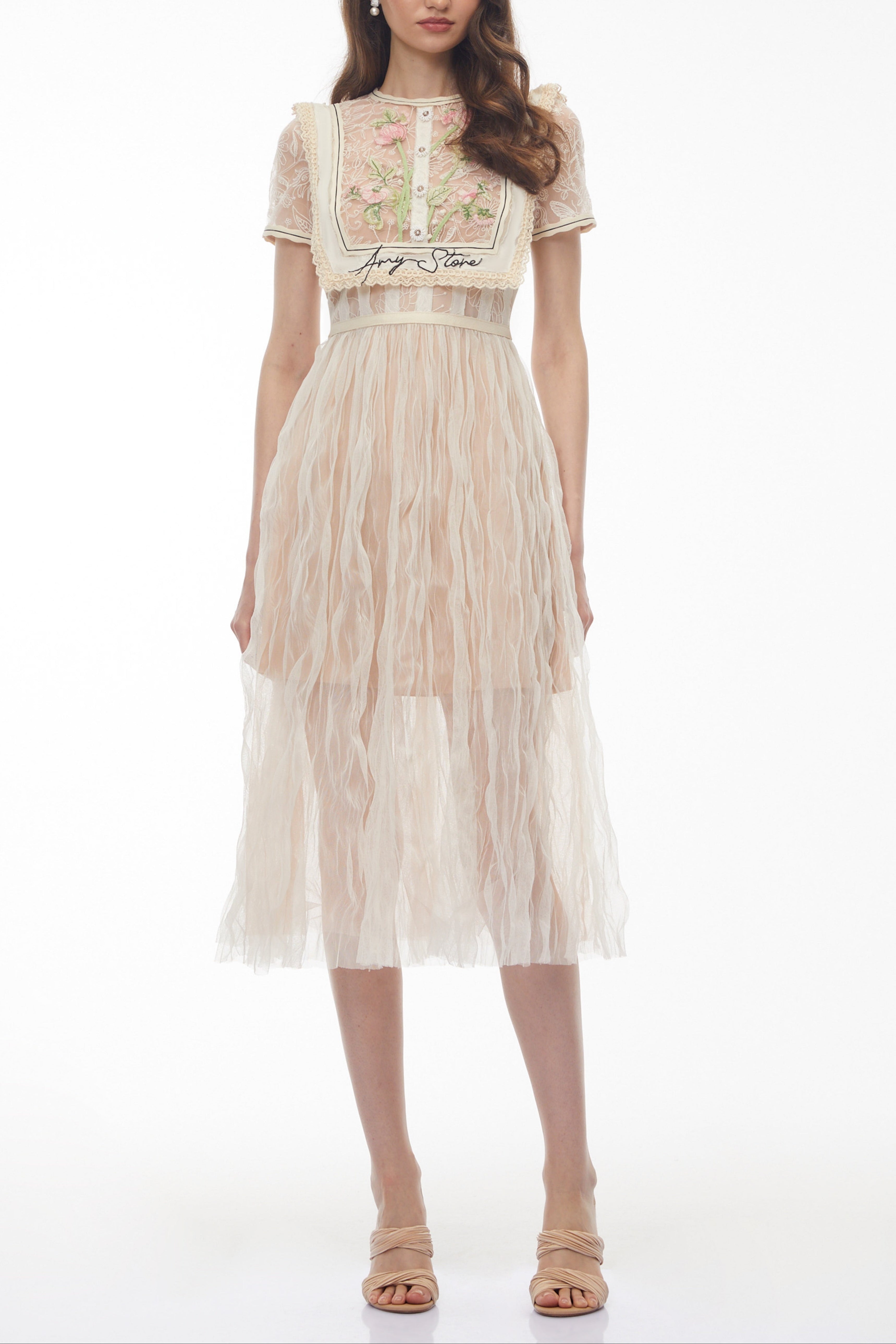 wendy White Floral Embroidered Maxi Dress