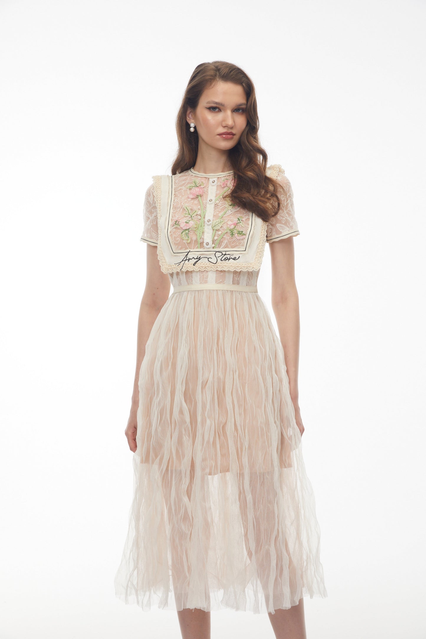 wendy White Floral Embroidered Maxi Dress