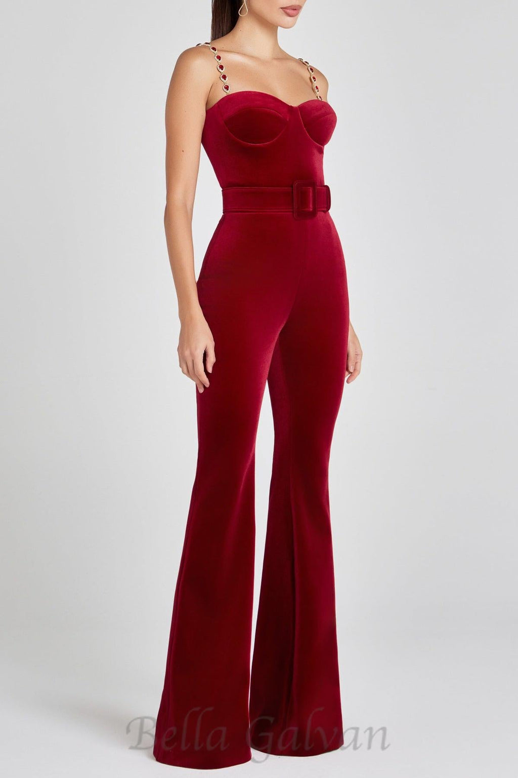 Flowering Girl Women Kalene Diamante Chain Velvet Jumpsuit
