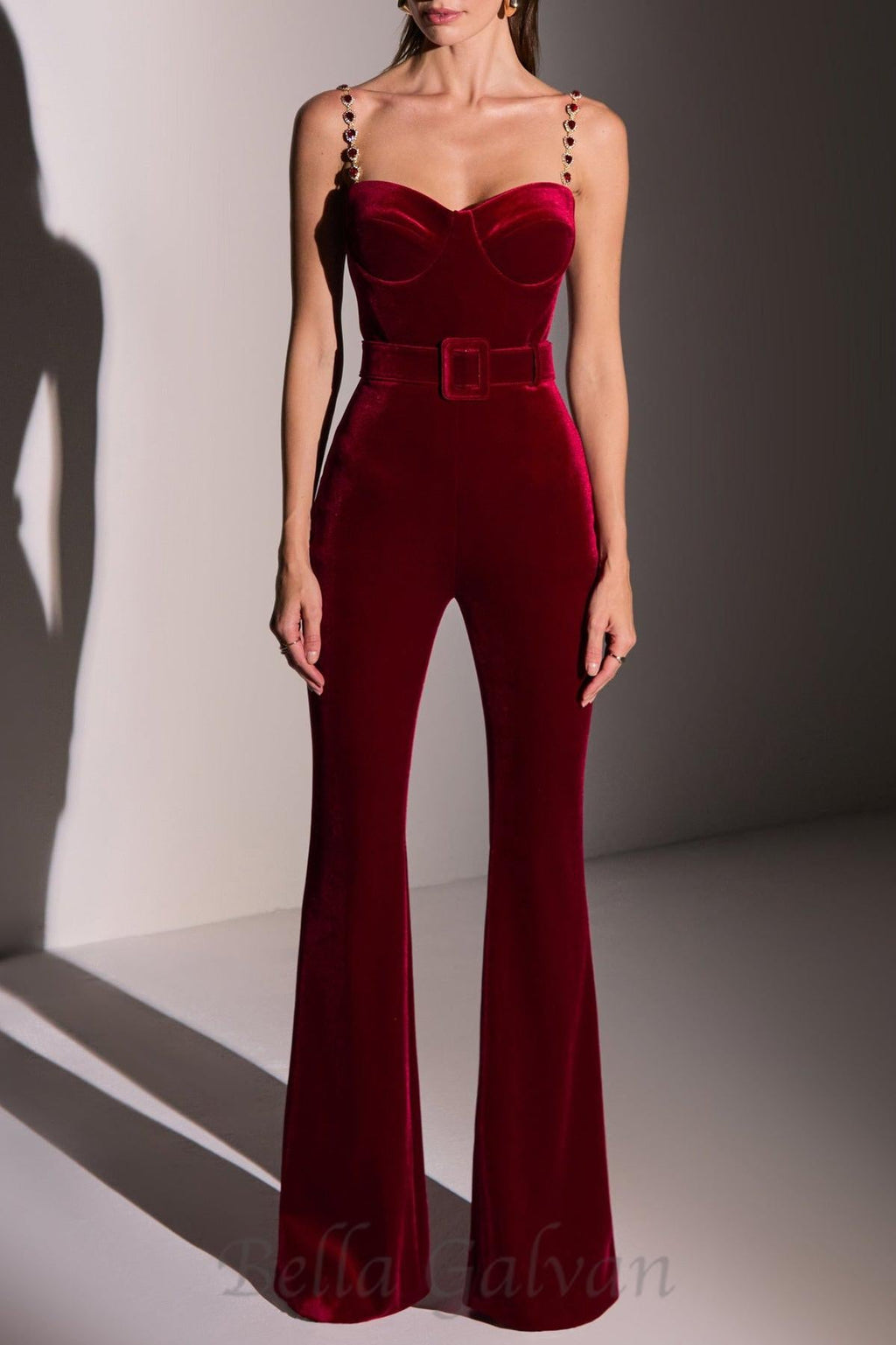 Flowering Girl Women Kalene Diamante Chain Velvet Jumpsuit