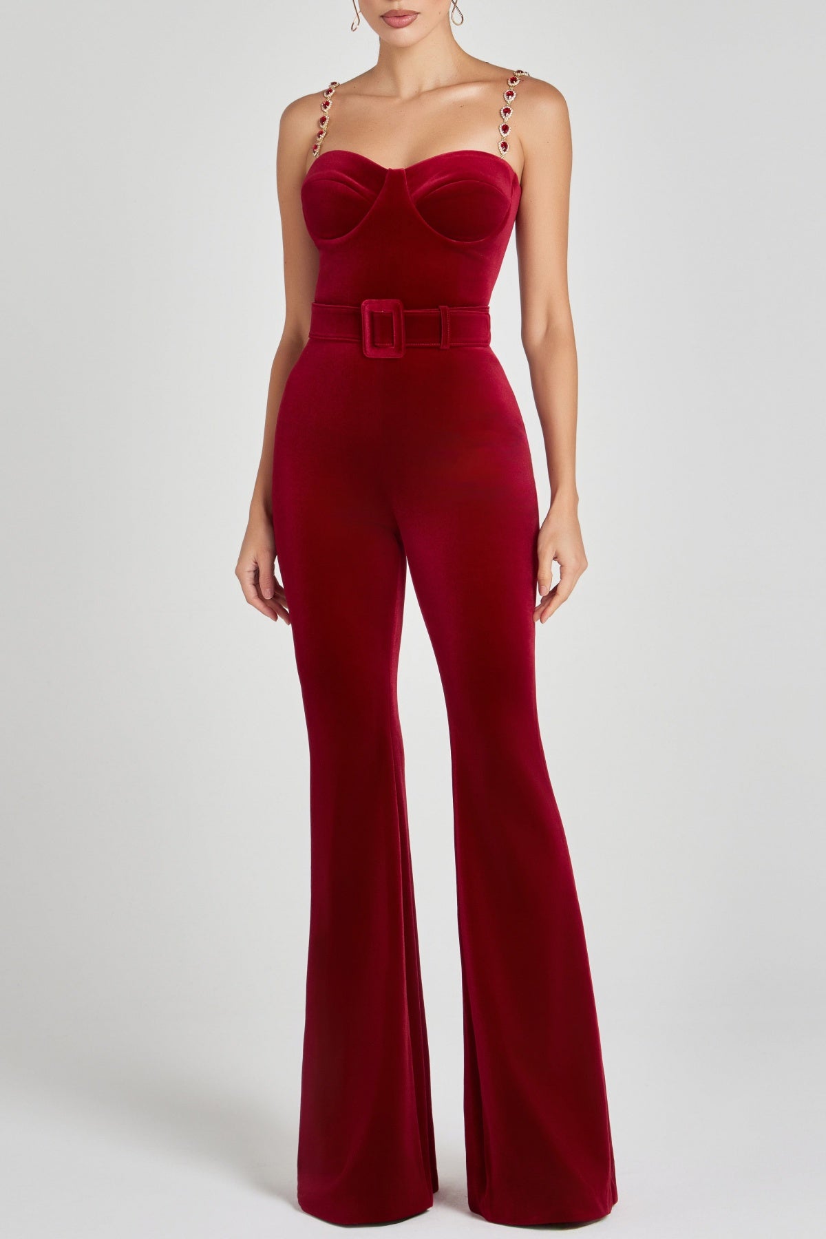 Flowering Girl Women Kalene Diamante Chain Velvet Jumpsuit