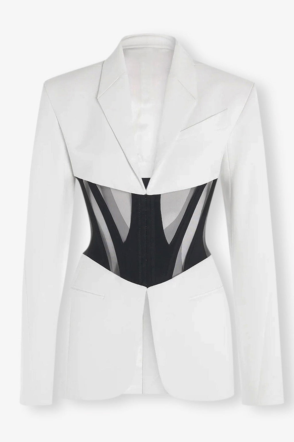 Flowering Girl Women Kamryn Paneled Mesh Blazer - White