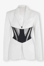 Flowering Girl Women Kamryn Paneled Mesh Blazer - White