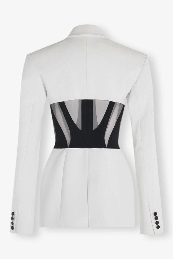 Flowering Girl Women Kamryn Paneled Mesh Blazer - White