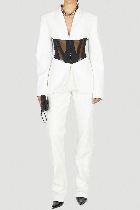 Flowering Girl Women Kamryn Paneled Mesh Blazer - White