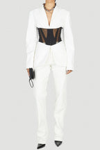 Flowering Girl Women Kamryn Paneled Mesh Blazer - White