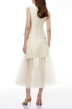 Karima Neutral 3D Petal Top & Skirt Set