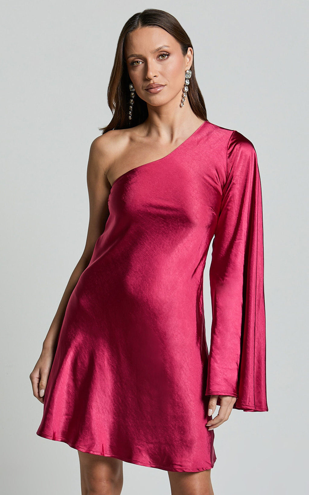 Flowering Girl Women One Shoulder Long Sleeve Dress In Berry