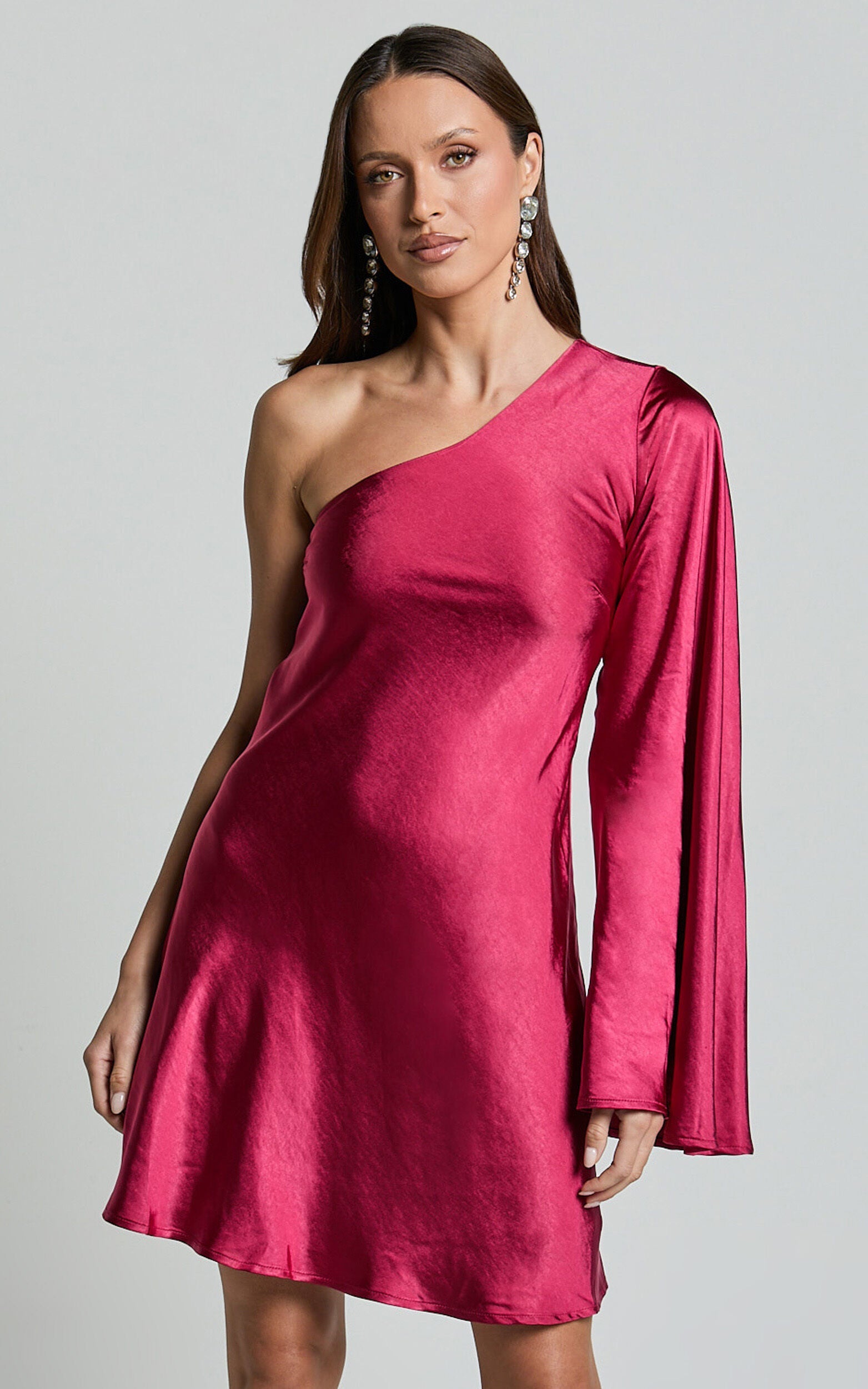 Flowering Girl Women One Shoulder Long Sleeve Dress In Berry