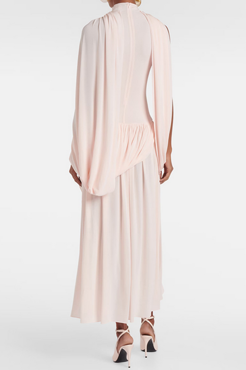 Asymmetric Cape Draped Midi Dress