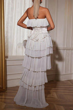 Flowering Girl Women Strapless Ruched Mesh Maxi Dress In White