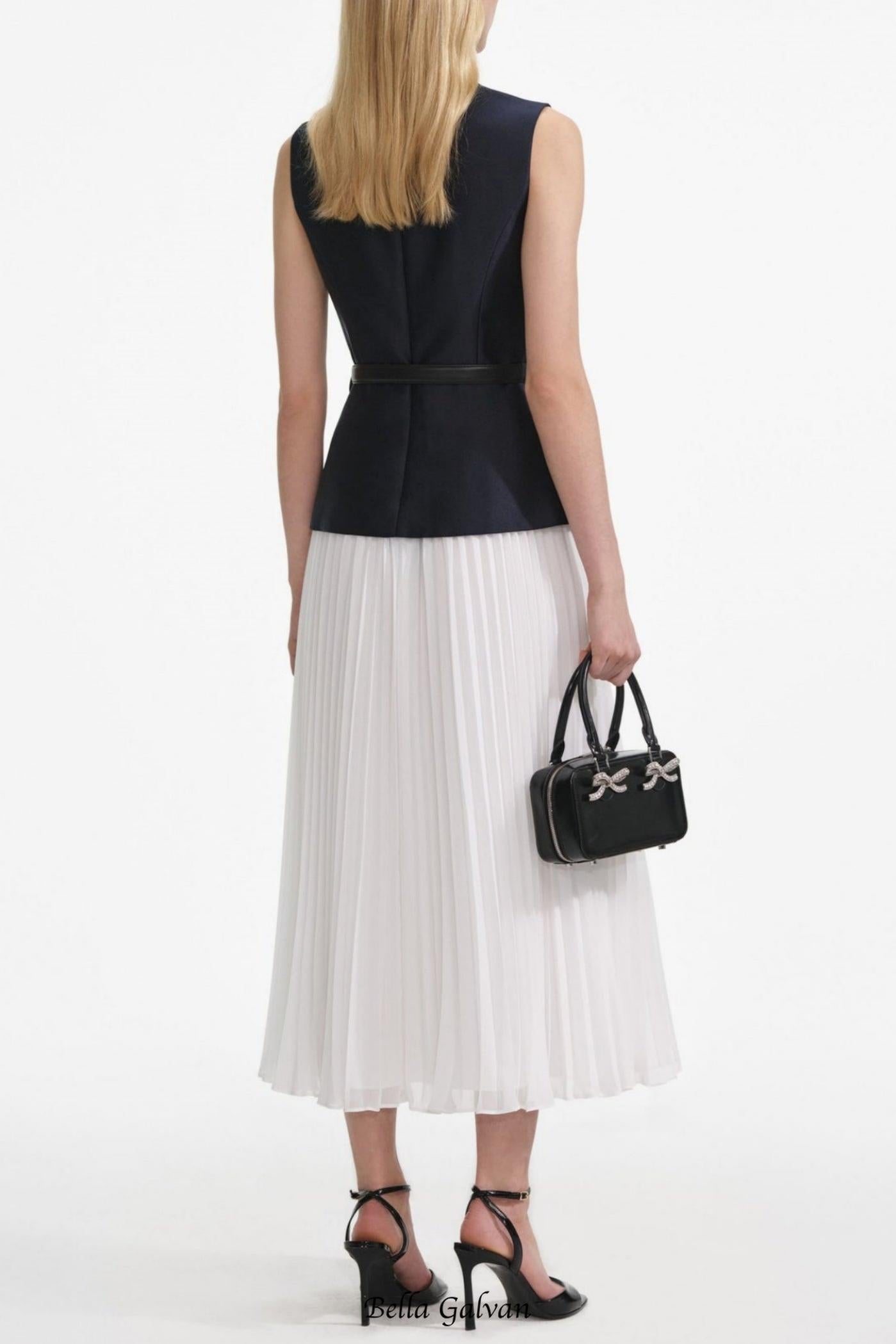 Sleeveless Belted Chiffon Midi Dress
