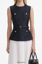 Sleeveless Belted Chiffon Midi Dress