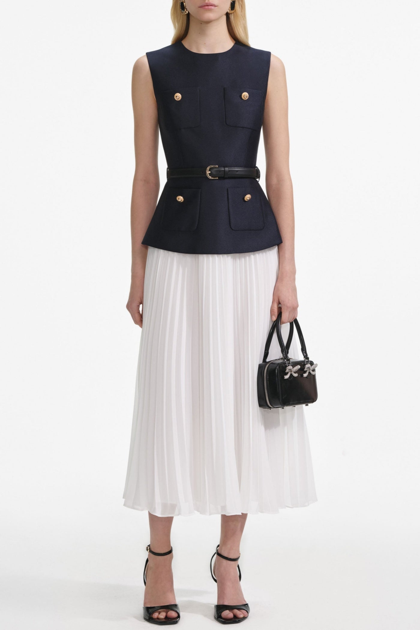 Sleeveless Belted Chiffon Midi Dress