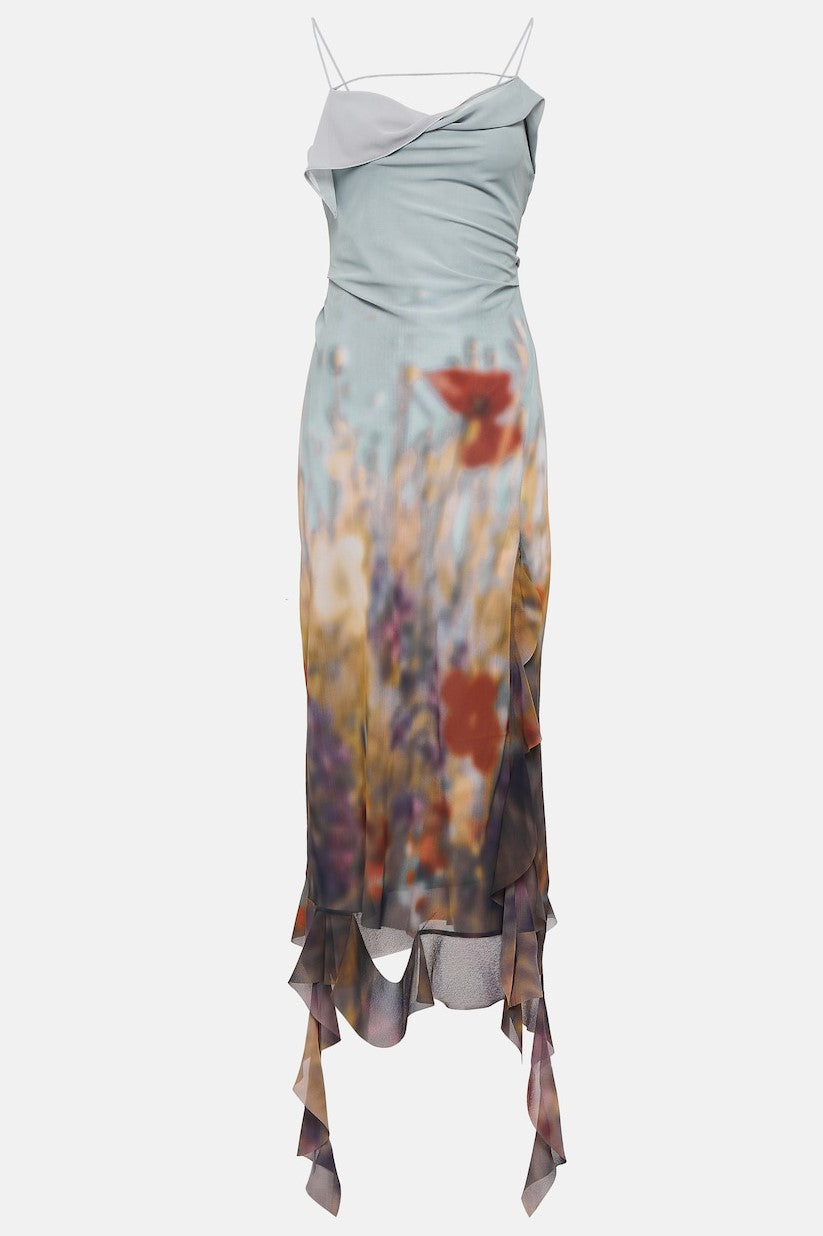 Flowering Girl Women Kenzia Printed Asymmetric Ruffle Midi Dress