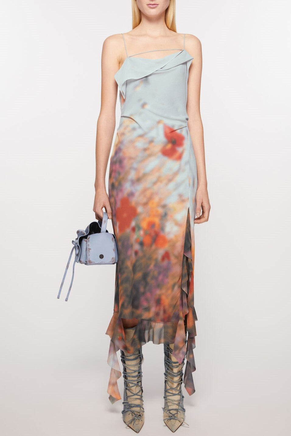 Flowering Girl Women Kenzia Printed Asymmetric Ruffle Midi Dress